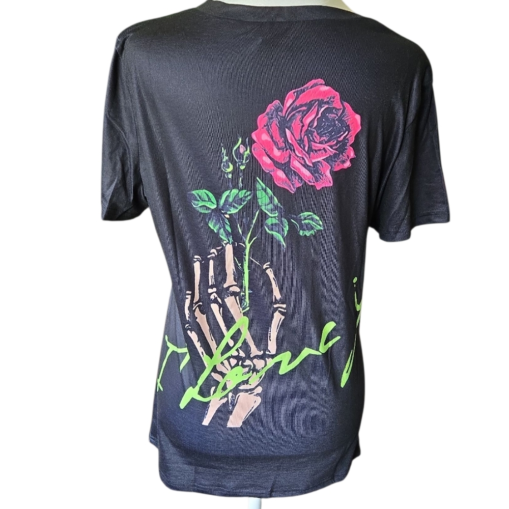 Black Skull Graphic V-Neck Women's Top - Picture 4 of 4